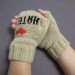 Knitted fingerless love hate mittens