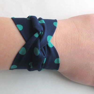 Polka dot bracelet. Turquoise wrist cuffs.Navy blue polka dot jewelry.Teal bracelet cuff blue bracelet. Twist bracelet wrist tattoo cover up