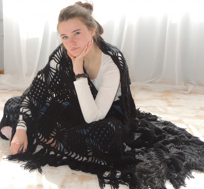 Crochet black shawl wrap
