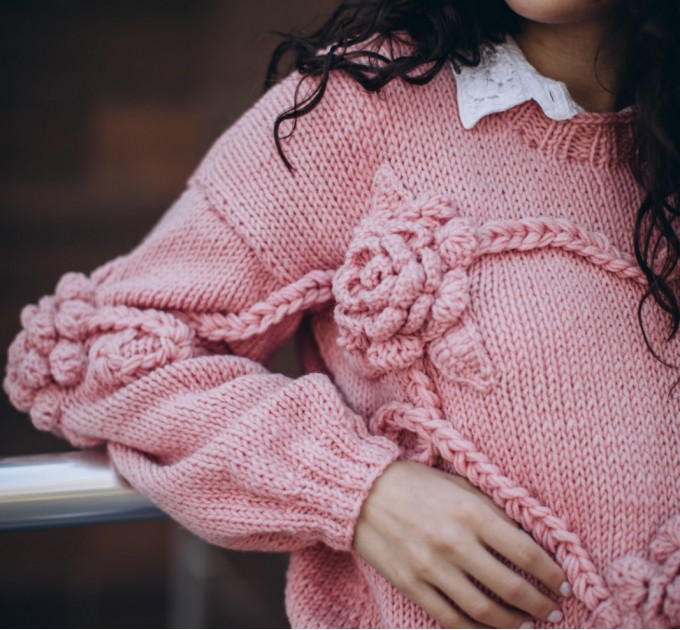 Wool sweaters for women with rose flower