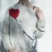 Wool sweater girl with balloon heart