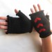 Black fingerless mittens with hearts